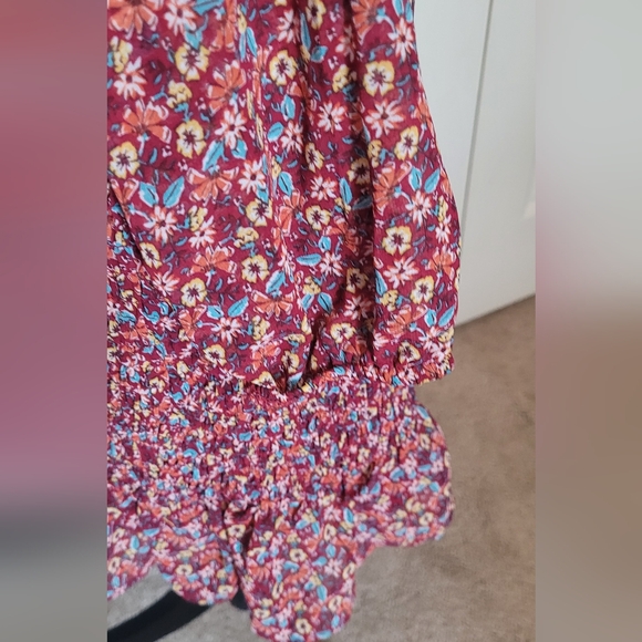 Rowa Red Floral Long Sleeve Dress, Smocked Detail| Size L - Picture 9 of 10